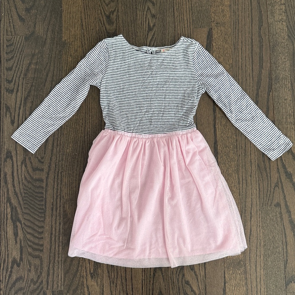 Crewcuts Black and White Striped Dress with Pink Tulle Skirt